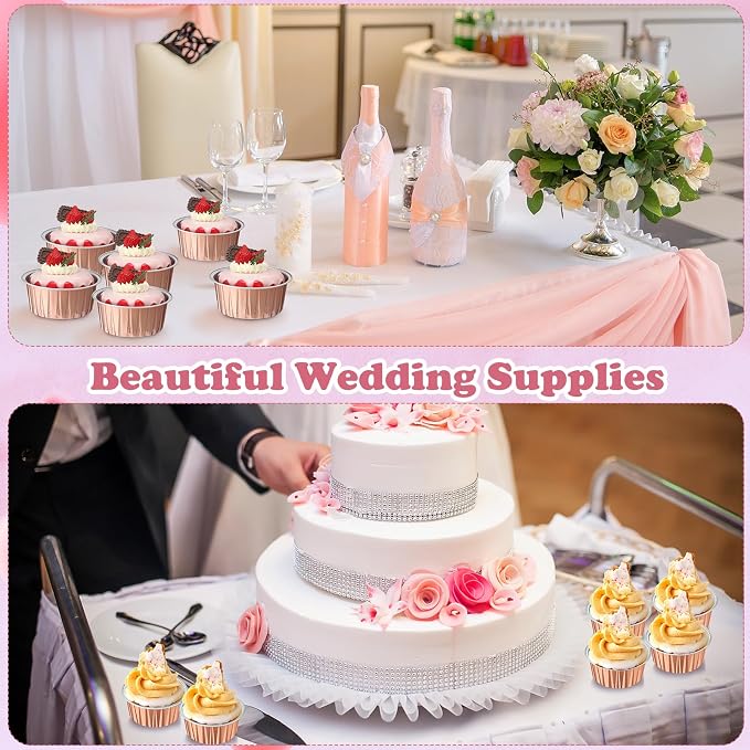 Gejoy 400 Pcs Aluminum Foil Baking Cups with Lids 5 oz Disposable Ramekins Mini Cake Pans Creme Brulee Cupcake Liners Muffin Tins Flan Mold Dessert Container for Wedding(Rose Gold,Classic)