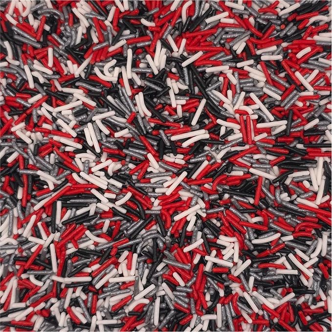 NCS Atlanta Football Black, Red, White & Silver Jimmies Edible Sprinkles – Cupcake, Cake & Cookie Decorations, 7 oz