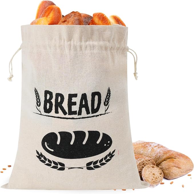 Bread Bags for Homemade Bread, Line Produce Bread Bag Storage, Drawstring Reusable Sourdough Bread Bags for Toast, Loaf,Sandwich Fresh (Linen Lined)