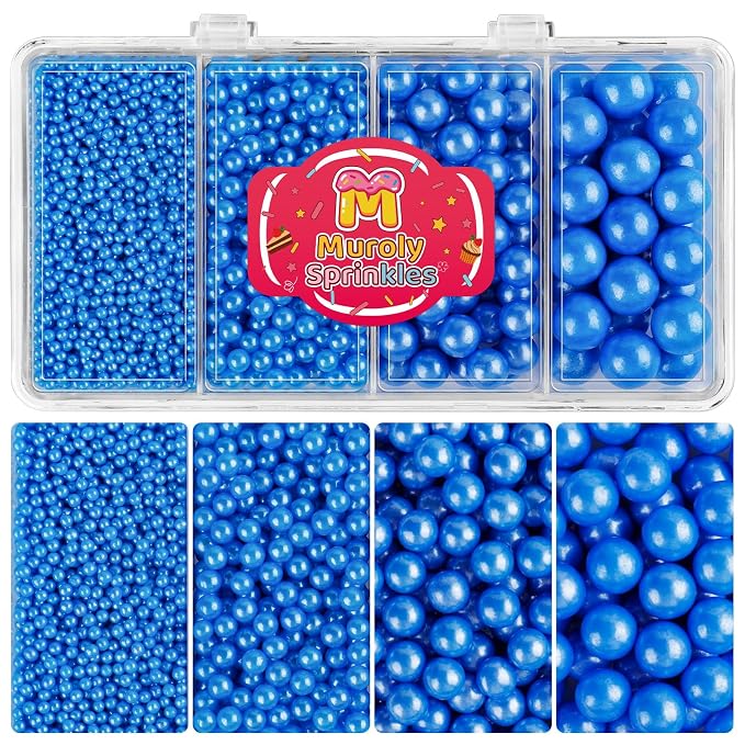 Blue Sprinkles Edible Pearls for Cake Decorating, 4 Sizes Blue Pearl Sprinkles for Cupcakes Ice Cream Dessert 4.6oz
