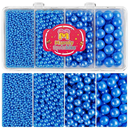 Blue Sprinkles Edible Pearls for Cake Decorating, 4 Sizes Blue Pearl Sprinkles for Cupcakes Ice Cream Dessert 4.6oz