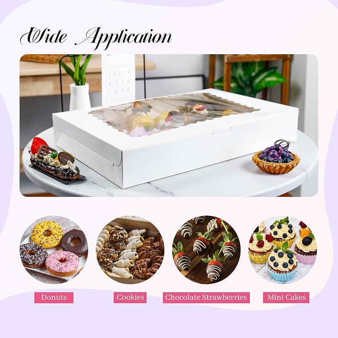 NPLUX 5 Pack Cookie Boxes 16x11x2.5inch Bakery Boxes with Window Treat Boxes for Cookie Packaging Gift Giving Dessert Boxes for Chocolate Covered Strawberries, Donuts, Graduation Gifts Party Favors