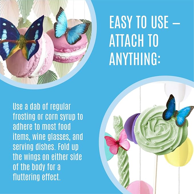 Sugar Robot Edible Butterflies for Cake Decorating - Small Pastel Blue Butterfly Cake Toppers and Cupcake Toppers - Decoration Made in the USA - Premium Crafted (Blue)