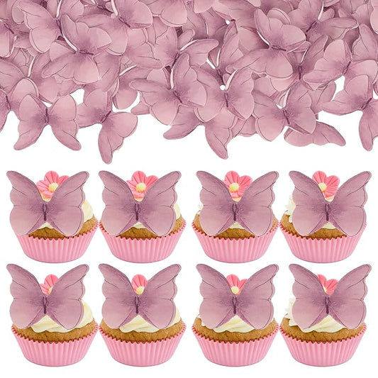 Gyufise 48pcs Butterfly Cake Decorations - Edible Wafer Paper Butterflies & Cupcake Toppers in Pink