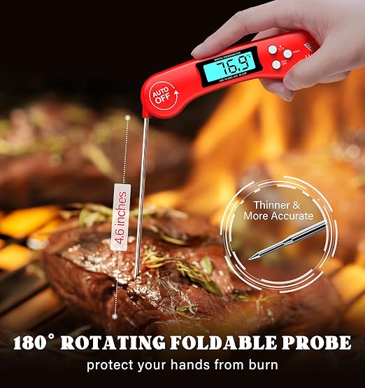 DOQAUS Digital Meat Thermometer, Instant Read Food Thermometer for Cooking with Backlit & Auto-Rotating Display, 4.6” Probe for Grilling, Baking, and Perfect BBQ