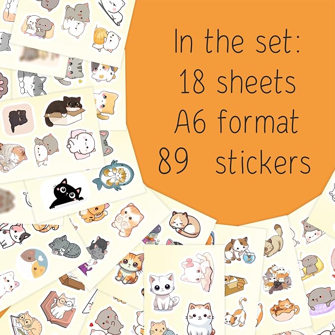 100Pcs Cute Cat Stickers Kawaii for Water Bottle and Laptop - Cute Cat Party Supplies & Decorations, Waterproof Vinyl Decals, Kawaii and Animal Stickers, Gifts for Women & Men
