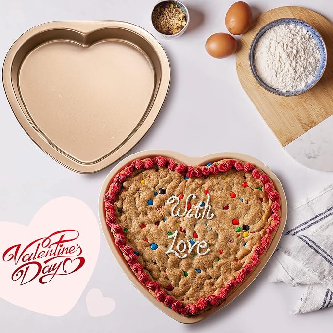 Yomvzake Heart Shaped Cake Pan, 8 Inch Heart Shollow Baking Sheet Cake Tray for Valentine's Day Cake Cookie Baking