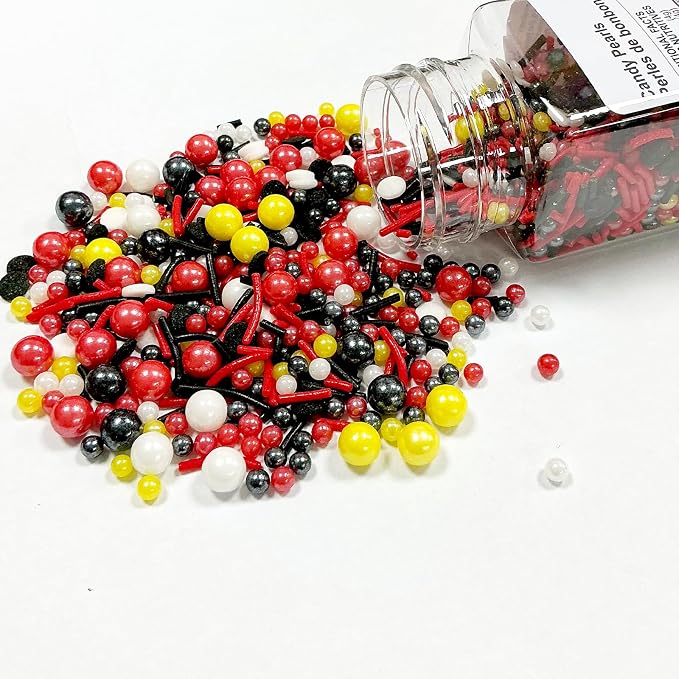 Edible Black White Red and Yellow Pearl Sprinkles 130g/4.5oz Mouse Sprinkles Candy Mix Jimmies Round Confetti Sprinkles for Cake Decorating Baking Ice Cream Cupcakes Supplies