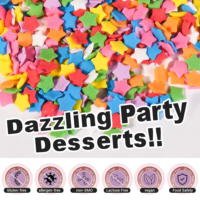 HUEBEATY 6-in-1 Neon Rainbow Confetti Sprinkles Bulk – 180g/6.35oz Star & Round Edible Sprinkles for Cake Decorating, Cupcakes, Cookies, Ice Cream & Desserts – Colorful Party, Easter & Birthday Cake Sprinkles and Topping Decorations