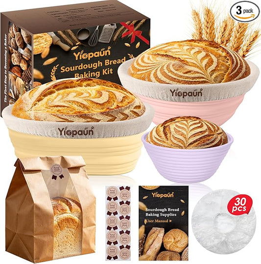 Silicone Banneton Bread Proofing Baskets, Sourdough Starter Kit Baking Supplies - 5'' and 9" Round, 10" Oval Foldable Non-Stick Dough Proofing Bowl Containers Sets Gifts