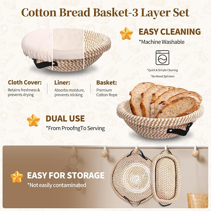 Sourdough Starter Kit with Round & Oval Banneton Bread Proofing Basket Set | Bread Sling, Starter Jar Kit, Dough Whisk, Metal Scrapers, Complete Sourdough Bread Baking Supplies, Gifts for Bakers
