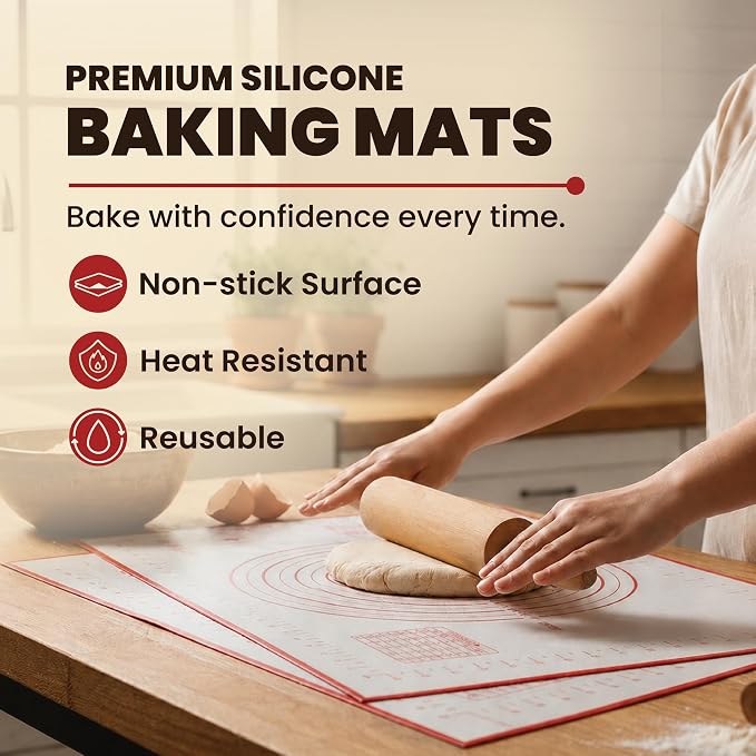 Silicone Baking Mat, Non-Stick Pastry & Dough Mat, Three Quarter Sheet Medium Size Silicone Mat, Kitchen Counter, Baking Supplies & Essentials, 19" x 13" (Pack of 3)