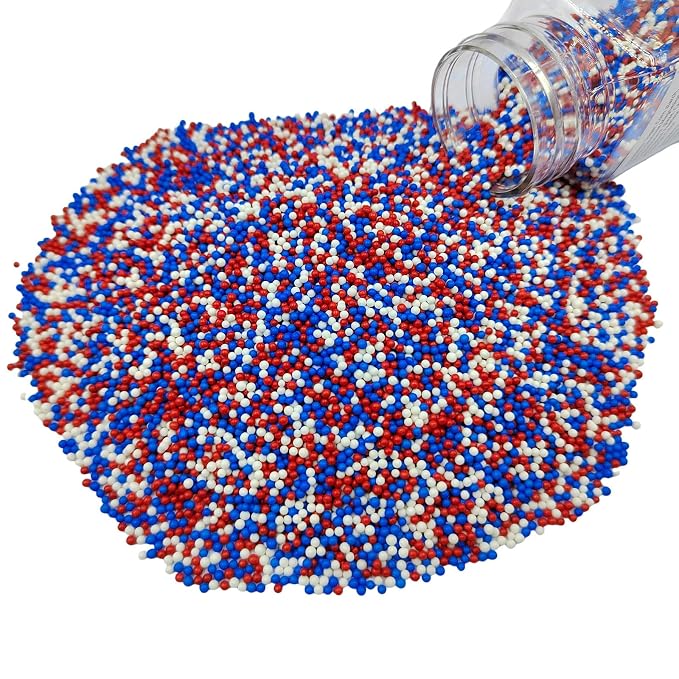 Homankit Patriotic Sprinkles Red White and Blue Nonpareils Sprinkles Edible Cookie Decorations Mini Pearls for Decorating Cake, Baking, Cupcake Toppers, Ice Cream, Donuts 3.88 Ounce