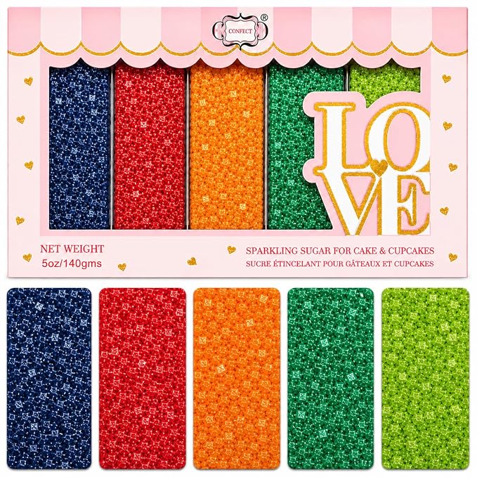 Confect-Twilight Rainforest Sparkling Sugar Sprinkle Mix – 5-Pack Assorted Edible Sugar Crystals in Midnight Blue, Deep Red, Bright Orange, Green & Parrot Green – Baking Decorations for Cakes, Cupcakes & Cookies –Vegan, Gluten-Free, Nut-Free, Soy-Free,...