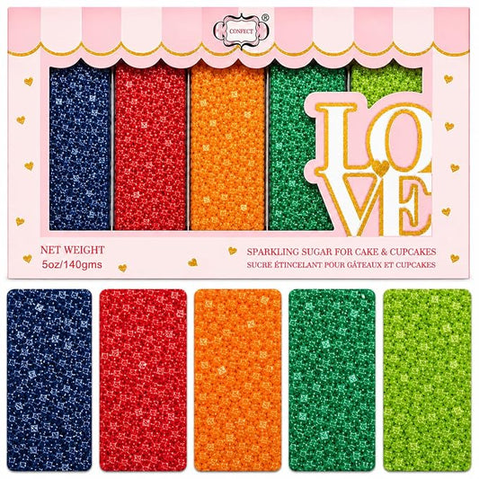 Confect-Twilight Rainforest Sparkling Sugar Sprinkle Mix – 5-Pack Assorted Edible Sugar Crystals in Midnight Blue, Deep Red, Bright Orange, Green & Parrot Green – Baking Decorations for Cakes, Cupcakes & Cookies –Vegan, Gluten-Free, Nut-Free, Soy-Free,...