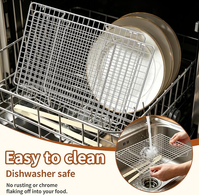 2-Tier Cooling Rack for Baking, 304 Stainless Steel Stackable Wire Baking Rack, Oven & Dishwasher Safe, Fits Half Sheet Pan for Roasting, Bacon, Cooling & Air Fryer Cooking, 13.4"x9.4"