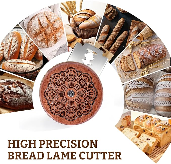 UFO Bread Lame Set for Sourdough,Wooden Bread Scoring Tool for Homemade Sourdough Gifts for Bread Baker with 15 Blades and Leather Storage Cover,Lame Cutter Scoring Knife for Baking-Rosette