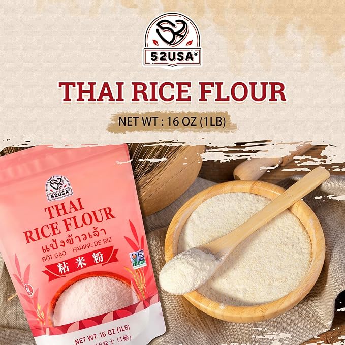 52USA Thai Rice Flour 16 oz*24 (1 Pound*24), Rice Flour for Baking or Cooking, Product of THAILAND, All Natural White Rice Flour, 1 Box