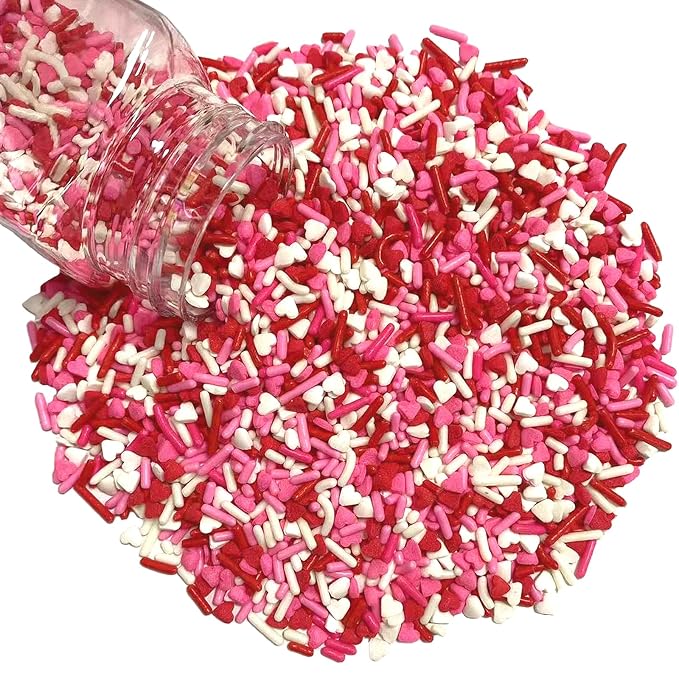 Sentovac Valentine Sprinkles Red Pink White Heart Jimmies Sprinkles Mix Edible for Cake Decorating Candy Cupcake Cake Topper Cookie Baking Decorations Wedding Supplies