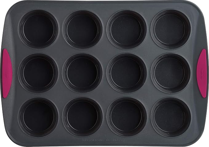 Trudeau Silicone Muffin Pan, 12 Cavities, Fuchsia (Model: 05115197KR)