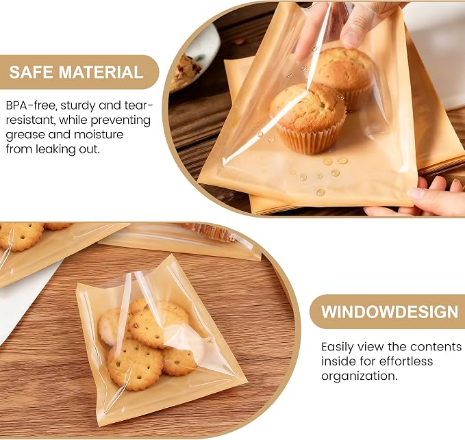 120 Pack Cookie Bags with Seal and Stickers | 5.7 x 6.5 Inch Paper Bakery Bags with Window, Heat-Sealable, Greaseproof Paper Bags Perfect for Treat, Donuts and Scones