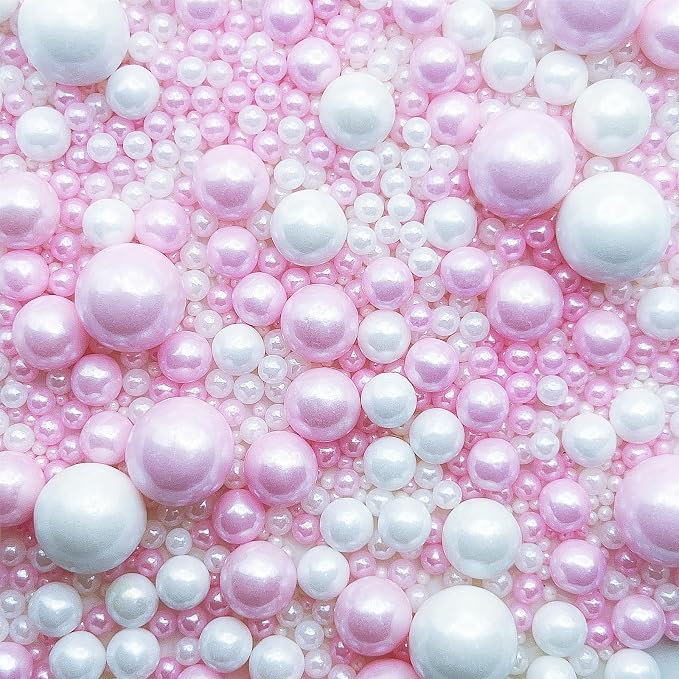 SE Si&Moos Pink and White Pearl Sprinkles for Cake Decorating Valentines Sprinkles White Edible Pearl Cake Decorations Pink Sprinkles for Cake, Baby Shower Valentine Party Holiday Christmas Supplies 3.5 OZ