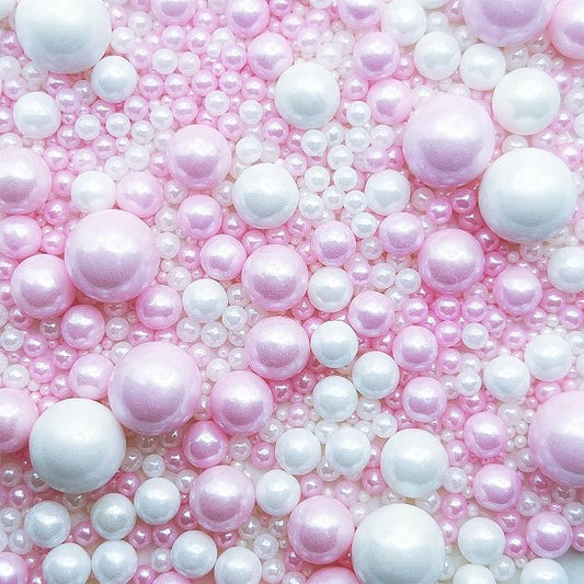 SE Si&Moos Pink and White Pearl Sprinkles for Cake Decorating Valentines Sprinkles White Edible Pearl Cake Decorations Pink Sprinkles for Cake, Baby Shower Valentine Party Holiday Christmas Supplies 3.5 OZ