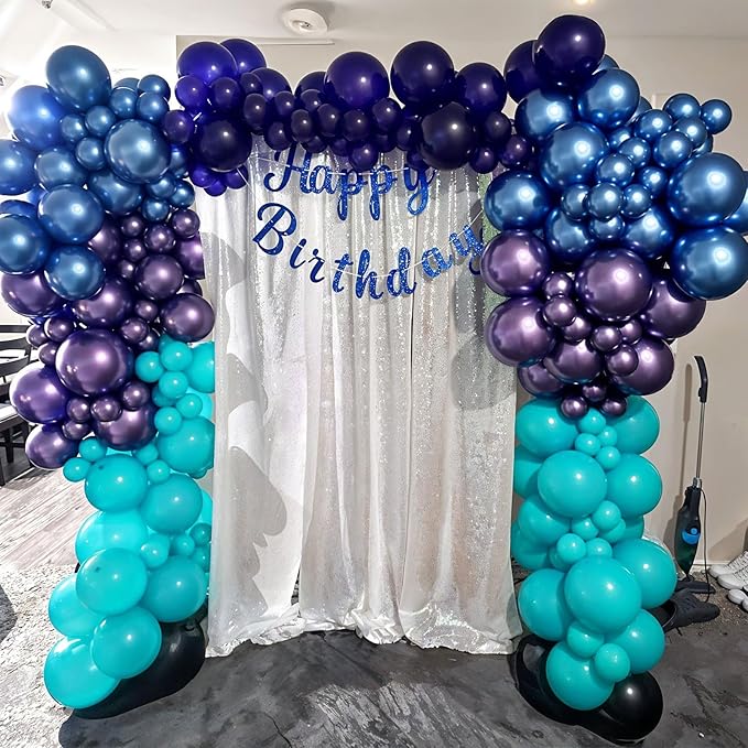 Black Purple Blue Balloons Garland Arch Kit, Metallic Blue Purple Teal Black Balloons Arch Kit, Metallic Balloon for Kids Boys Man Video Game Birthday Party Baby Shower Graduation Decorations