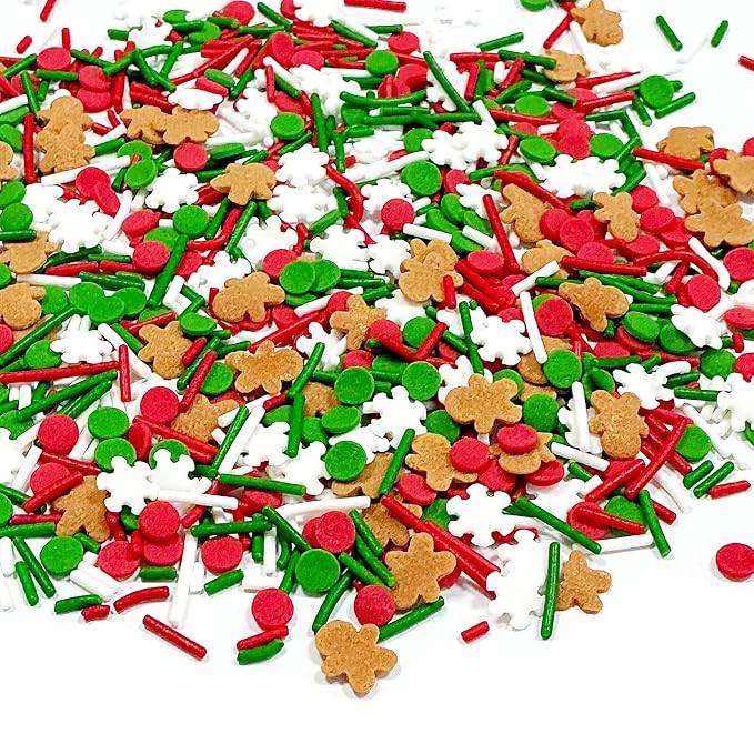 Homipooty Christmas Sprinkles for Cake Decorating 100g/3.5oz Mix of Red Green with White Jimmies Gingerbread Man Sprinkles Decorative Christmas Dessert