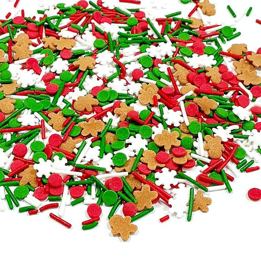 Homipooty Christmas Sprinkles for Cake Decorating 100g/3.5oz Mix of Red Green with White Jimmies Gingerbread Man Sprinkles Decorative Christmas Dessert