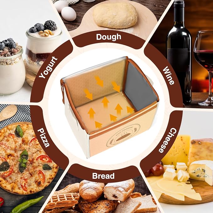 Bread Proofing Box with Temperature Control & Timer, Foldable Dough Proofer for Fermentation, Folding Sourdough Proofing Box for Bread Baking, Pizza, Yogurt, Kombucha, Wine (Beige)