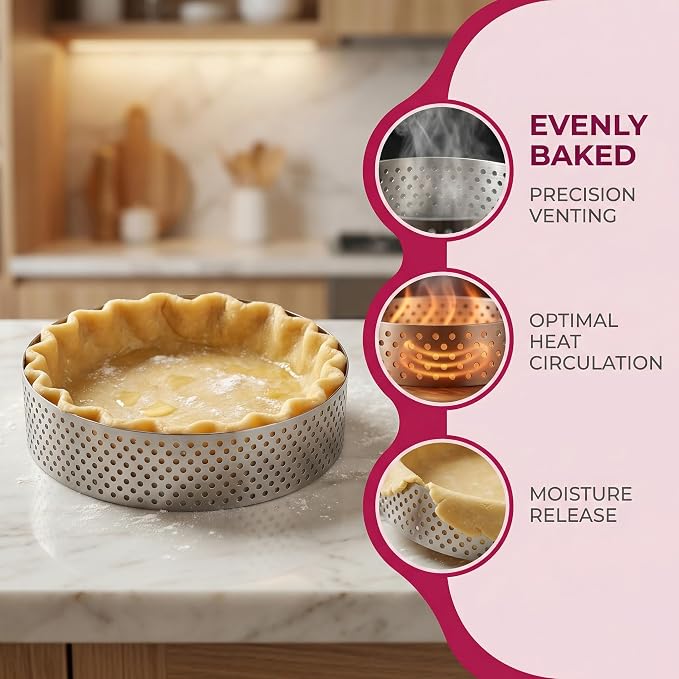 5Pcs Tart Rings Perforated Cookie Circles Ring for Baking Cookies Pastry Crumpet Molds Stainless Steel Round Cake Ring Tools 2 Inch