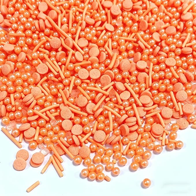 Sentovac Orange Sprinkles Edible Orange Round Confetti Jimmies Pearls for Cake Decorating Candy Cupcake Cookie Baking Ice Cream Dessert Vanlentine Halloween Christmas Holiday Decorations