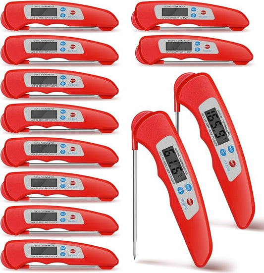 Xuhal 12 Pcs Digital Meat Thermometer with Probe Waterproof Instant Read Foldable Food Thermometer with Magnet for Kitchen Grilling Cooking Turkey Baking BBQ(Red)