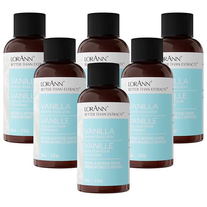 LorAnn Oils Vanilla Bakery Emulsion: True Essence, Ideal for Boosting Fruit Tones in Cakes, Cookies & Desserts, Gluten-Free, Keto-Friendly, Extract Substitute Essential, 2 Oz, 6 Pack