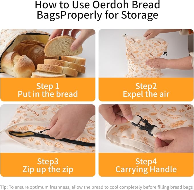 Bread Bags for Homemade Bread, 2 Pack XL Reusable Beeswax Organic Linen Cotton Sourdough Bags with Zipper Seal to Keep Bread Fresh (ecru and multicolored)