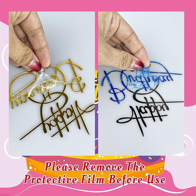 24 PCS Acrylic Cupcake Toppers 8 Styles Happy Birthday Cake Topper Engraved Cake Picks for DIY Party Decoration (Black Gold Silver, 12style 36pcs)