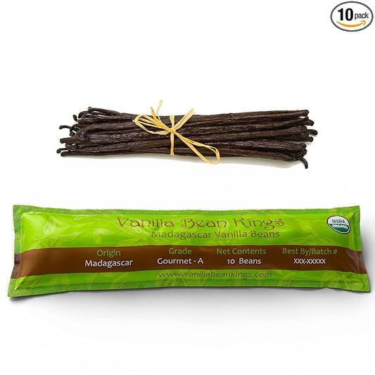 10 Organic Madagascar Whole Grade A Vanilla Pods for Vanilla Extract and Baking