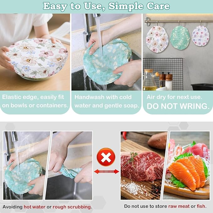 5-Size Reusable Beeswax Elastic Bowl Covers for Bread Proofing, Cotton Cloth Flexible Beeswax Wraps for Sourdough Cover and Food Storage Shower Caps for Sourdough Bread Supplies Tools