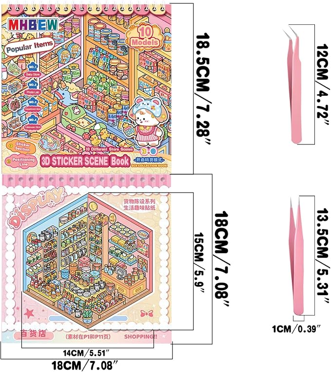 10 Sets Big DIY 3D Sticker Scene Book for Kids Adults Make Your Own Shop House Stickers for Gifts Stickers Therapy for Adult Relief Stress Pass The Time Supermarket Bakery Toy Cosmetics Store