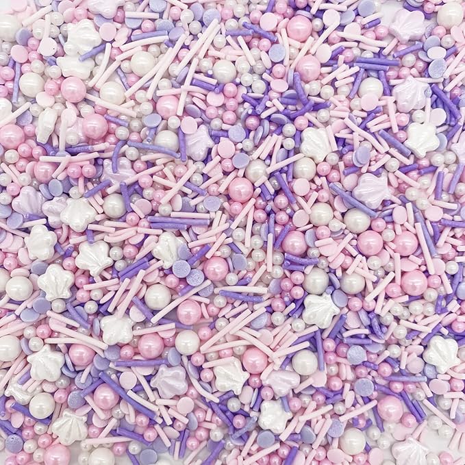 Edible Summer Pink Beach Sprinkles Purple Shell Sprinkles Candy Baking Edible Cake Decorations Cupcake Toppers 120g/ 4.2oz