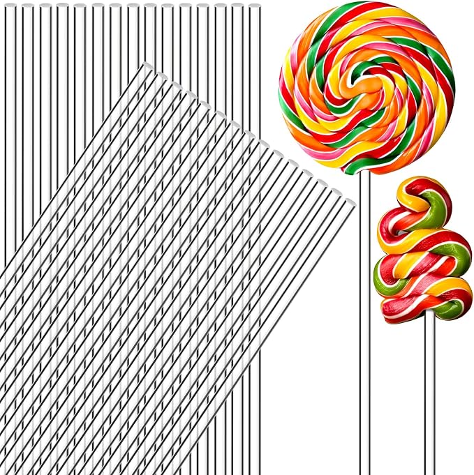 Zopeal 200 Pcs Acrylic Lollipop Sticks Clear Cake Pops Rods Cake Topper Candy Cupcake Treat Stick for Wedding Chocolate Cookie Dessert Handmade DIY Crafts Party Decor Gardening(10 x 0.16 Inches,Clear)