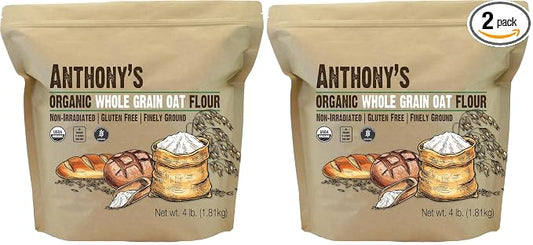 Anthony's Organic Whole Grain Oat Flour, 4 lb, Gluten Free, Non GMO, Non Irradiated, Finely Ground, Vegan (Pack of 2)