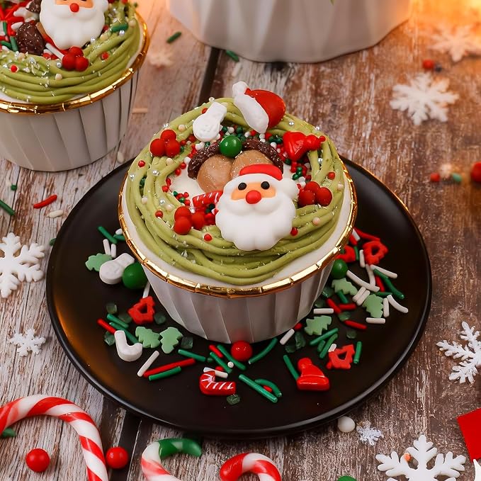 Christmas Sprinkles for Cookies, Holiday Red and Green Sprinkles Assortment 5 oz, Edible Jimmies Nonpareils and Sanding Sugar Pearls for Cake Decorating, Christmas Cookies, Baking, Cupcakes, Desserts