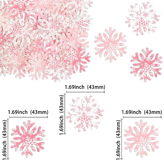 Gyufise 50Pcs Edible Snowflake Cupcake Cake Toppers Wafer Paper Snowflake Cake Decorations for Christmas Winter Frozen Theme Party Supply Decoration Multi Pink