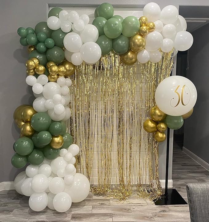 Sage Green White Gold Balloon Arch Kit, 156Pcs Latex Balloons Different Sizes 18 12 10 5 Inch Party Balloon Garland Kit for Baby Shower, Wedding, Engagements, Birthday, Anniversary Decorations