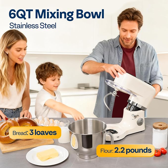 VIVOHOME Stand Mixer with Fermentation, One-Touch Presets, and 6 Qt Bowl, White, and VIVOHOME 660W 10 Speed 6 Quart Stand Mixer with Beater, Dough Hook, Wire Whip and Egg Separator, Red