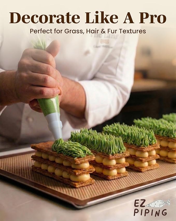 Reusable Plastic Piping Tips Standard Size Grass Tip #233 100 Pack with 2 Couplers Grass Tip Icing Nozzle for Cake Decoration, Dessert, Baking Supplies & Piping Bags Base Ø 0.75"Height 1.25"