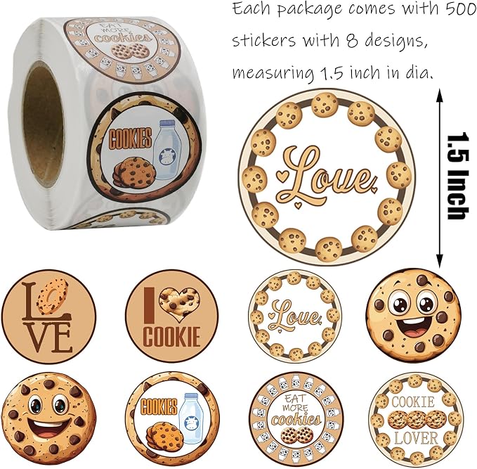 500Pcs Cookie Paper Stickers,Chocolate Chip Birthday Baby Shower Party Favors Supplies Decorations Cookies Milk Sticker Labels