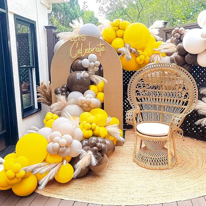 Yellow Brown White Balloon Garland Arch Kit, 160Pcs Latex Balloons Different Size 18 12 10 5 inch for Birthday Bridal Baby Shower Gender Reveal Wedding Retirement Party Decorations
